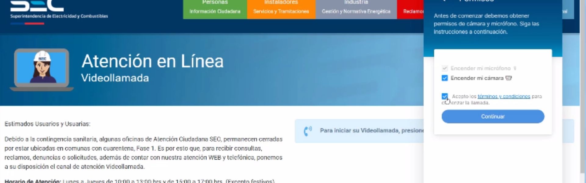SEC lanza nuevo sistema de videollamadas para recibir reclamos y dudas sobre los energéticos